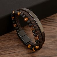 Glam Classical Round Pu Leather Alloy Natural Stone Handmade Men's Bangle main image 7