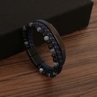 Glam Classical Round Pu Leather Alloy Natural Stone Handmade Men's Bangle main image 8