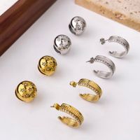 1 Pair Japanese Style C Shape Star Inlay 304 Stainless Steel Rhinestones 18K Gold Plated Ear Studs main image 7