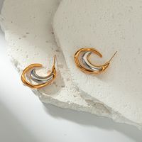 1 Pair Simple Style Classic Style Moon Plating 304 Stainless Steel 14K Gold Plated Ear Studs main image 2