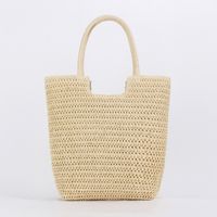 Women's Large Polyester Cotton Straw Solid Color Elegant Classic Style Zipper Straw Bag sku image 1