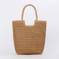 Women's Large Polyester Cotton Straw Solid Color Elegant Classic Style Zipper Straw Bag sku image 2