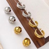 1 Pair Japanese Style C Shape Star Inlay 304 Stainless Steel Rhinestones 18K Gold Plated Ear Studs main image 1
