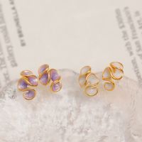 1 Pair Simple Style Waves Enamel Plating Copper 16K Gold Plated Ear Studs main image 5