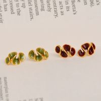 1 Pair Simple Style Waves Enamel Plating Copper 16K Gold Plated Ear Studs main image 4