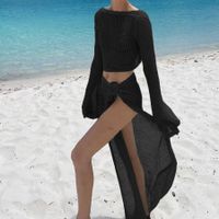 Outdoor Beach Women's Sexy Solid Color Knit Skirt Sets Skirt Sets main image 4