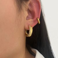 1 Pair Japanese Style C Shape Star Inlay 304 Stainless Steel Rhinestones 18K Gold Plated Ear Studs main image 3