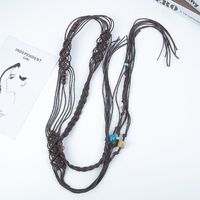 Retro Estilo Étnico Color Sólido Cable Con Cuentas Tejido De Punto Mujeres Cinturones De Cuero main image 1