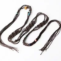 Retro Ethnic Style Solid Color Cord Beaded Knitting Women's Leather Belts sku image 1