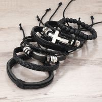 Retro Cross Pu Leather Wooden Beads Handmade Unisex Bracelets main image 6
