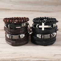 Retro Cross Pu Leather Wooden Beads Handmade Unisex Bracelets main image 5