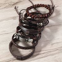 Retro Cross Pu Leather Wooden Beads Handmade Unisex Bracelets main image 4