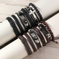 Retro Cross Pu Leather Wooden Beads Handmade Unisex Bracelets main image 1