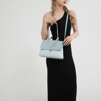 Women's Pu Leather Solid Color Classic Style Sewing Thread Zipper Flip Cover Handbag Crossbody Bag sku image 6