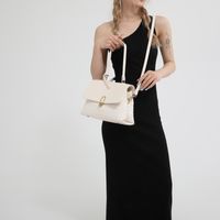 Women's Pu Leather Solid Color Classic Style Sewing Thread Zipper Flip Cover Handbag Crossbody Bag sku image 2