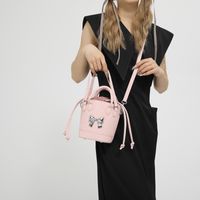 Women's Pu Leather Solid Color Bow Knot Punk Sewing Thread String Handbag Bucket Bag sku image 2