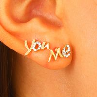 1 Pair Basic Modern Style Classic Style Letter Inlay Copper Rhinestones Ear Studs main image 6