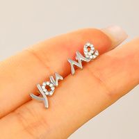 1 Pair Basic Modern Style Classic Style Letter Inlay Copper Rhinestones Ear Studs main image 5