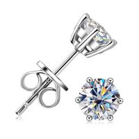 Simple Style Round Sterling Silver 18k Gold Plated Moissanite Ear Studs In Bulk sku image 3