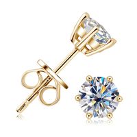 Simple Style Round Sterling Silver 18k Gold Plated Moissanite Ear Studs In Bulk sku image 4