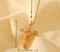 Wholesale Glam Shiny Cross Copper Plating Inlay 18K Gold Plated Zircon Pendant Necklace main image 2