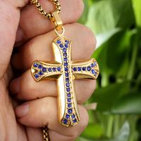 1 Piece 316 Stainless Steel  Rhinestones 18K Gold Plated Cross Polished Pendant main image 4
