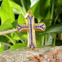1 Piece 316 Stainless Steel  Rhinestones 18K Gold Plated Cross Polished Pendant main image 1