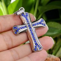 1 Piece 316 Stainless Steel  Rhinestones 18K Gold Plated Cross Polished Pendant sku image 1