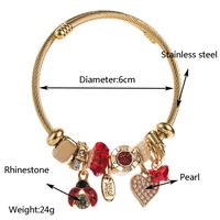 Casual Vacation Classic Style Red Heart Beetles 304 Stainless Steel 14K Gold Plated Rhinestones Bangle In Bulk main image 2