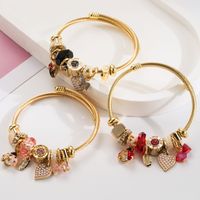 Casual Vacation Classic Style Red Heart Beetles 304 Stainless Steel 14K Gold Plated Rhinestones Bangle In Bulk main image 1