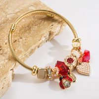 Casual Vacation Classic Style Red Heart Beetles 304 Stainless Steel 14K Gold Plated Rhinestones Bangle In Bulk main image 4