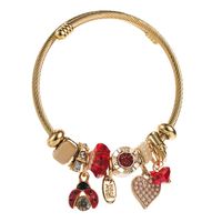 Casual Vacation Classic Style Red Heart Beetles 304 Stainless Steel 14K Gold Plated Rhinestones Bangle In Bulk sku image 1