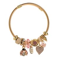 Casual Vacation Classic Style Red Heart Beetles 304 Stainless Steel 14K Gold Plated Rhinestones Bangle In Bulk sku image 2