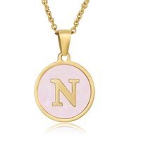 Simple Style Round Letter Stainless Steel Pendant Necklace Gold Plated Shell Stainless Steel Necklaces sku image 24