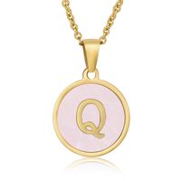 Simple Style Round Letter Stainless Steel Pendant Necklace Gold Plated Shell Stainless Steel Necklaces sku image 19