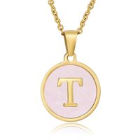 Simple Style Round Letter Stainless Steel Pendant Necklace Gold Plated Shell Stainless Steel Necklaces sku image 17