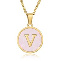 Simple Style Round Letter Stainless Steel Pendant Necklace Gold Plated Shell Stainless Steel Necklaces sku image 26