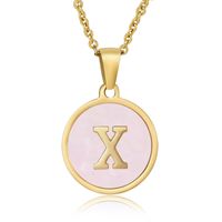 Simple Style Round Letter Stainless Steel Pendant Necklace Gold Plated Shell Stainless Steel Necklaces sku image 21