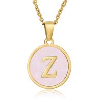 Simple Style Round Letter Stainless Steel Pendant Necklace Gold Plated Shell Stainless Steel Necklaces sku image 25
