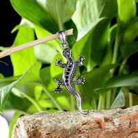 1 Piece 316 Stainless Steel  Rhinestones 18K Gold Plated Gecko Polished Pendant main image 4