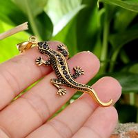 1 Piece 316 Stainless Steel  Rhinestones 18K Gold Plated Gecko Polished Pendant main image 6