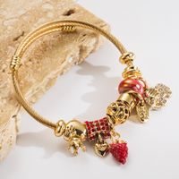 304 Stainless Steel Alloy Gold Plated Casual Vacation Classic Style Plating Inlay Strawberry Rhinestones Bangle main image 3