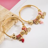 304 Stainless Steel Alloy Gold Plated Casual Vacation Classic Style Plating Inlay Strawberry Rhinestones Bangle main image 4