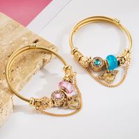304 Stainless Steel Alloy Gold Plated Casual Vacation Classic Style Plating Inlay Heart Shape Rhinestones Bangle main image 3