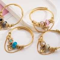 304 Stainless Steel Alloy Gold Plated Casual Vacation Classic Style Plating Inlay Heart Shape Rhinestones Bangle main image 1