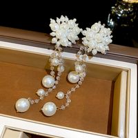 1 Pair Elegant Sweet Flower Beaded Crystal Pearl Copper Drop Earrings main image 3
