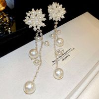 1 Pair Elegant Sweet Flower Beaded Crystal Pearl Copper Drop Earrings main image 5