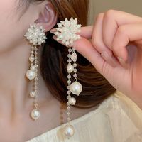 1 Pair Elegant Sweet Flower Beaded Crystal Pearl Copper Drop Earrings main image 1