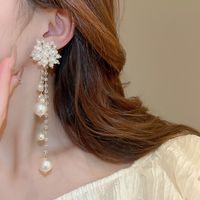 1 Pair Elegant Sweet Flower Beaded Crystal Pearl Copper Drop Earrings main image 4