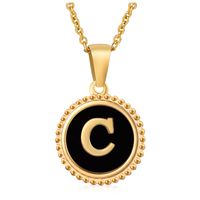 Fashion Round Letter Stainless Steel Pendant Necklace Enamel Gold Plated Stainless Steel Necklaces sku image 16